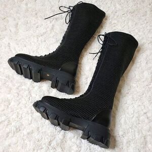 NWOT Front Lace-Up Woven Stretchy Platform Alternative Punk Goth Edgy Boots
